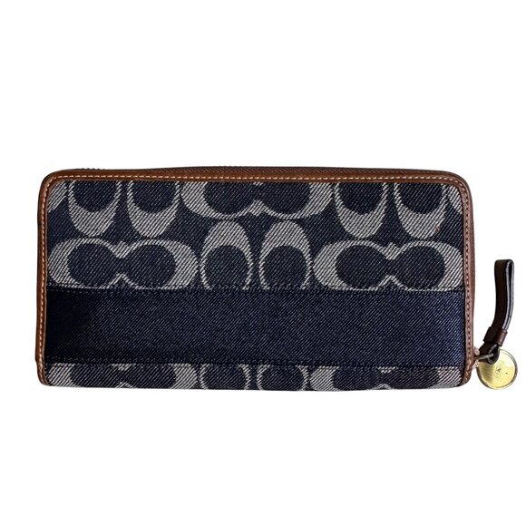 Coach Signature Striped Legacy Denim Accordion Zipper Wallet - Picture 1 of 11